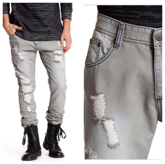 T. R. Premium Other - T. R. Premium Slim Tapered Distressed Gray Jeans